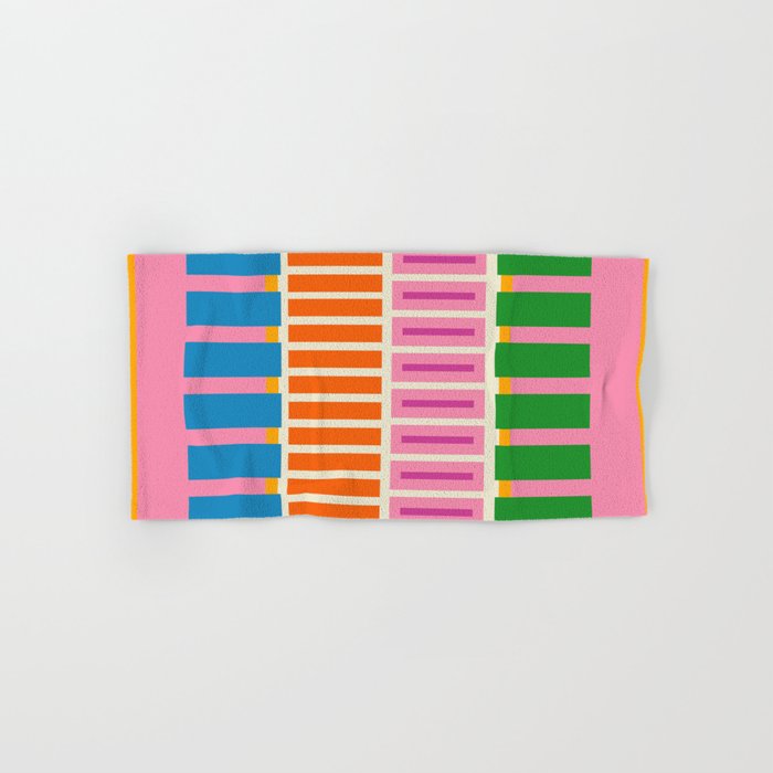 Bold and Colorful Block Stripes Pink Orange Blue Green Bath Towel Gallery Image 1