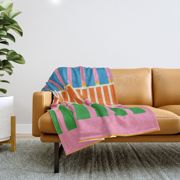 Bold and Colorful Block Stripes Pink Orange Blue Green Throw Blanket Gallery Image 1