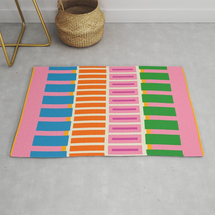 Bold and Colorful Block Stripes Pink Orange Blue Green Rug Gallery Image 1