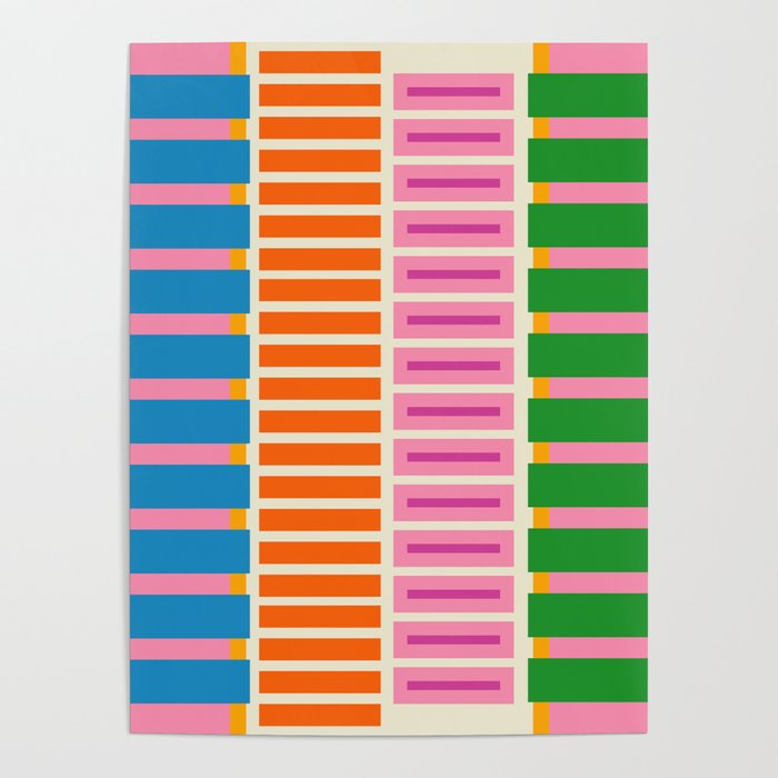 Bold and Colorful Block Stripes Pink Orange Blue Green Poster Gallery Image 4