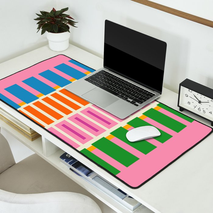 Bold and Colorful Block Stripes Pink Orange Blue Green Desk Mat Gallery Image 2