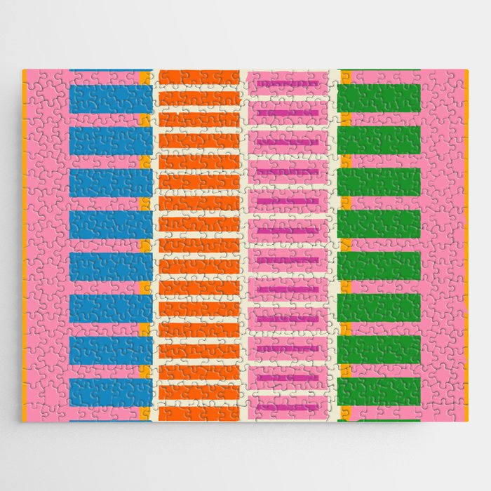 Bold and Colorful Block Stripes Pink Orange Blue Green Jigsaw Puzzle Gallery Image 1