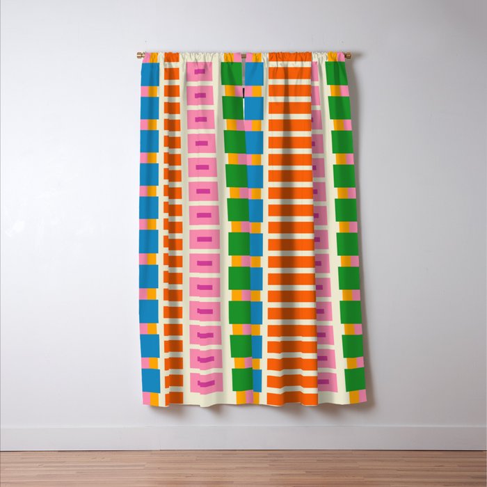 Bold and Colorful Block Stripes Pink Orange Blue Green Window Curtain Gallery Image 3
