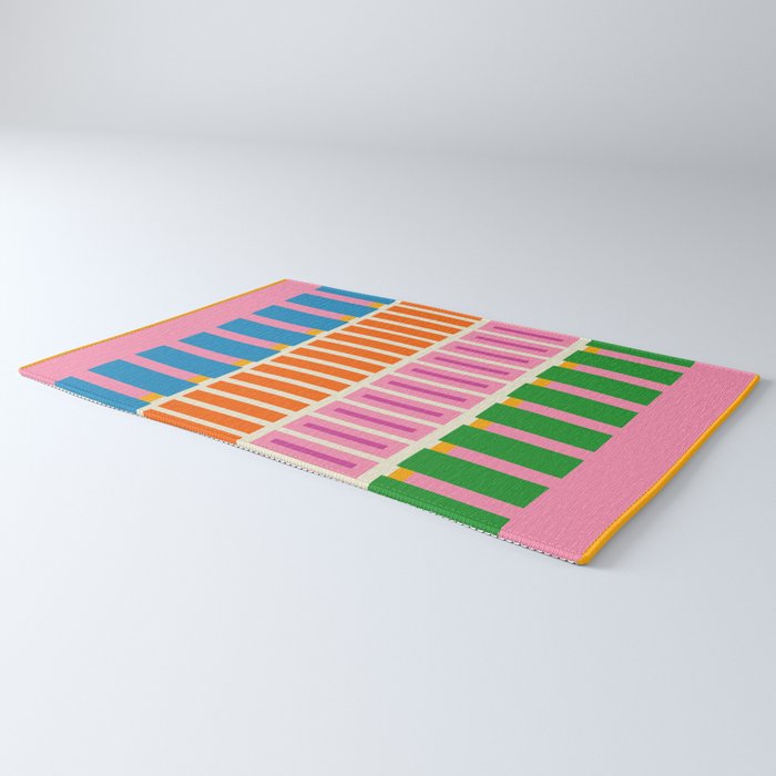 Bold and Colorful Block Stripes Pink Orange Blue Green Rug Gallery Image 3