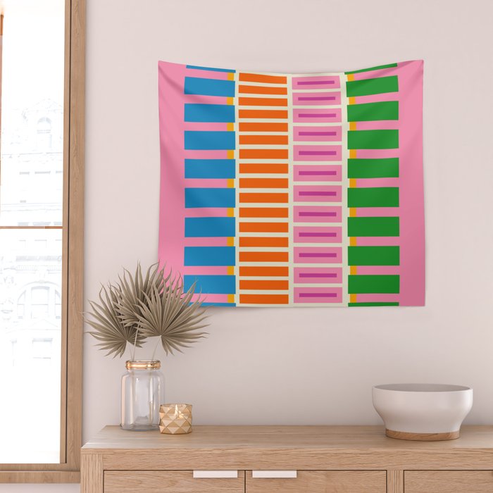 Bold and Colorful Block Stripes Pink Orange Blue Green Wall Tapestry Gallery Image 2