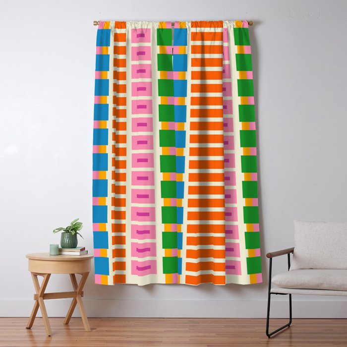 Bold and Colorful Block Stripes Pink Orange Blue Green Window Curtain Gallery Image 5