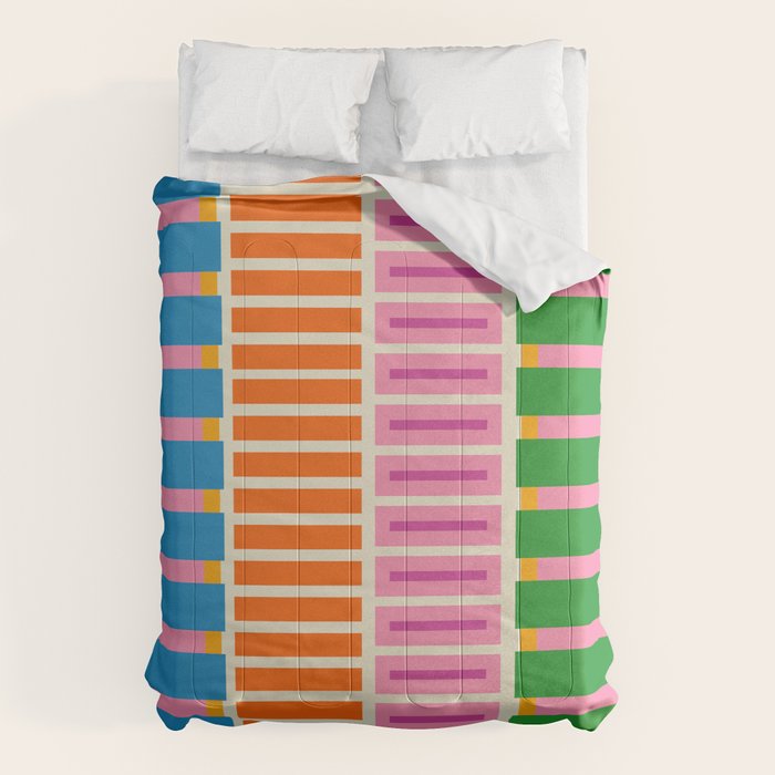 Bold and Colorful Block Stripes Pink Orange Blue Green Comforter Gallery Image 6
