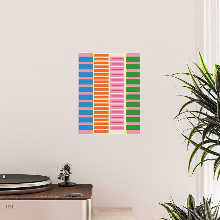 Bold and Colorful Block Stripes Pink Orange Blue Green Poster Gallery Image 2