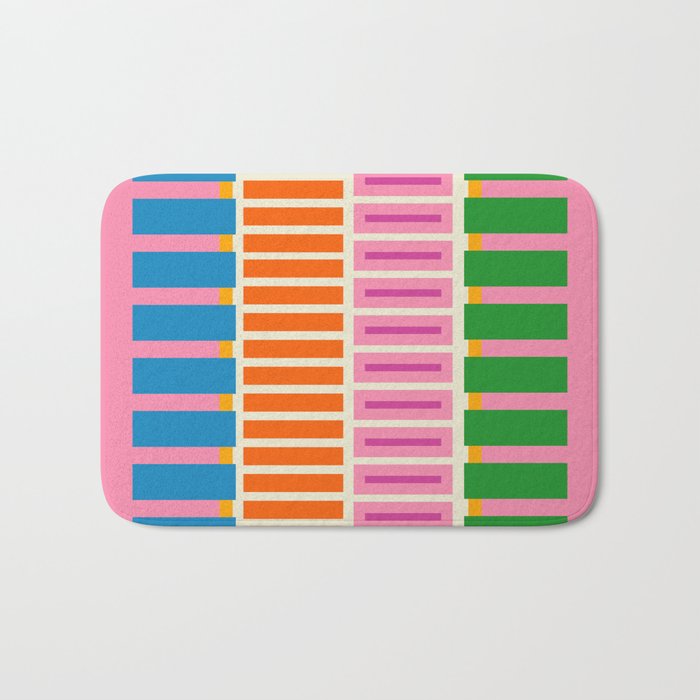 Bold and Colorful Block Stripes Pink Orange Blue Green Bath Mat Gallery Image 1