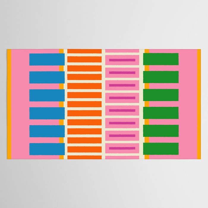 Bold and Colorful Block Stripes Pink Orange Blue Green Tablecloth Gallery Image 2