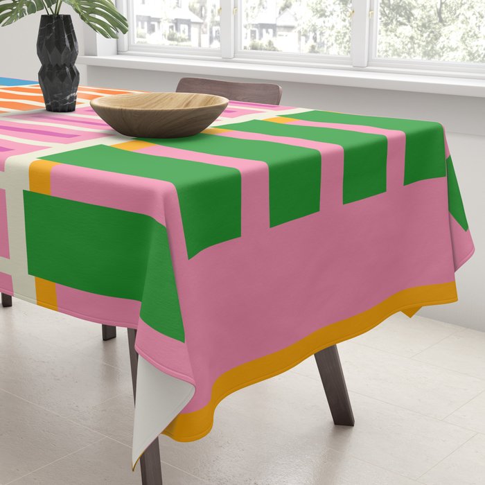Bold and Colorful Block Stripes Pink Orange Blue Green Tablecloth Gallery Image 3