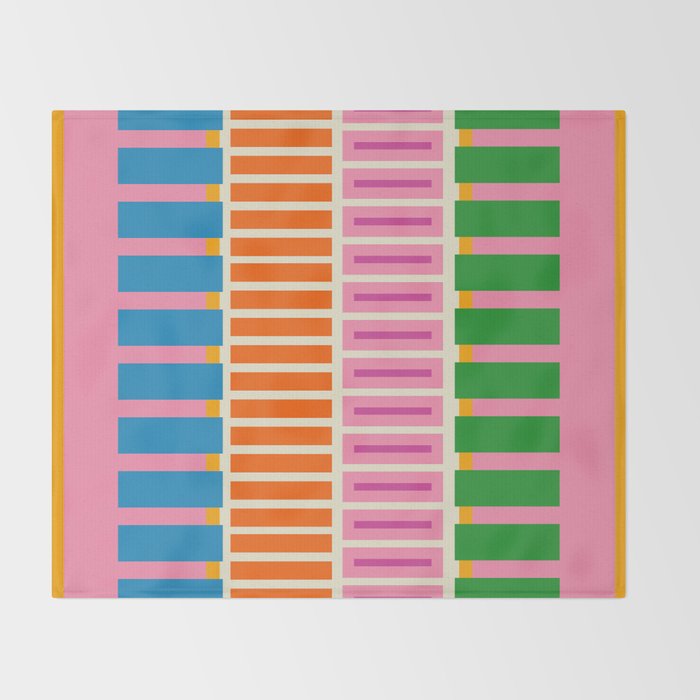 Bold and Colorful Block Stripes Pink Orange Blue Green Throw Blanket Gallery Image 2