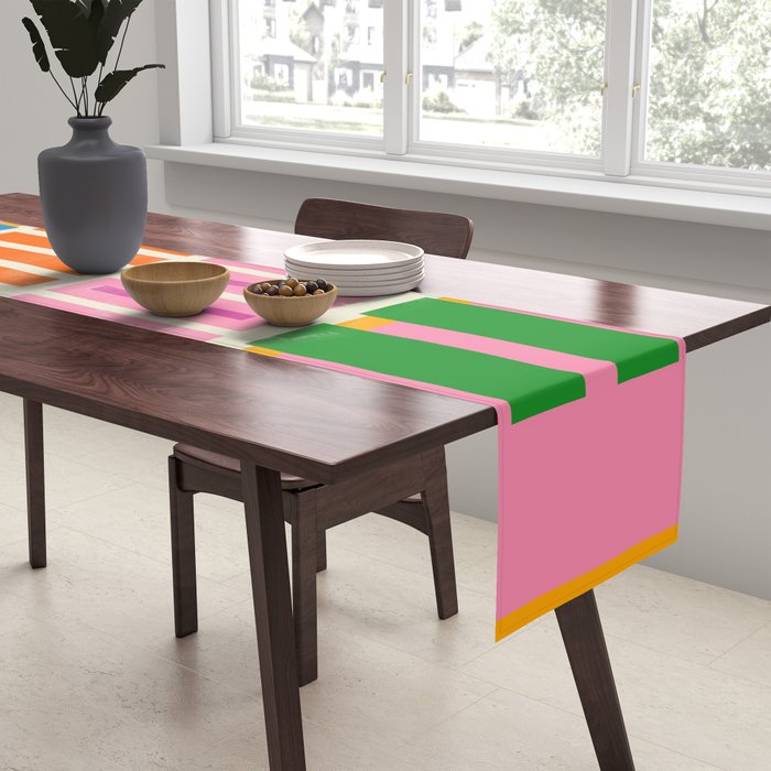 Bold and Colorful Block Stripes Pink Orange Blue Green Table Runner Gallery Image 2