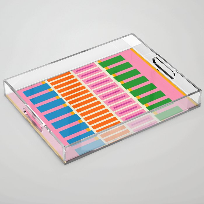 Bold and Colorful Block Stripes Pink Orange Blue Green Acrylic Tray Gallery Image 1