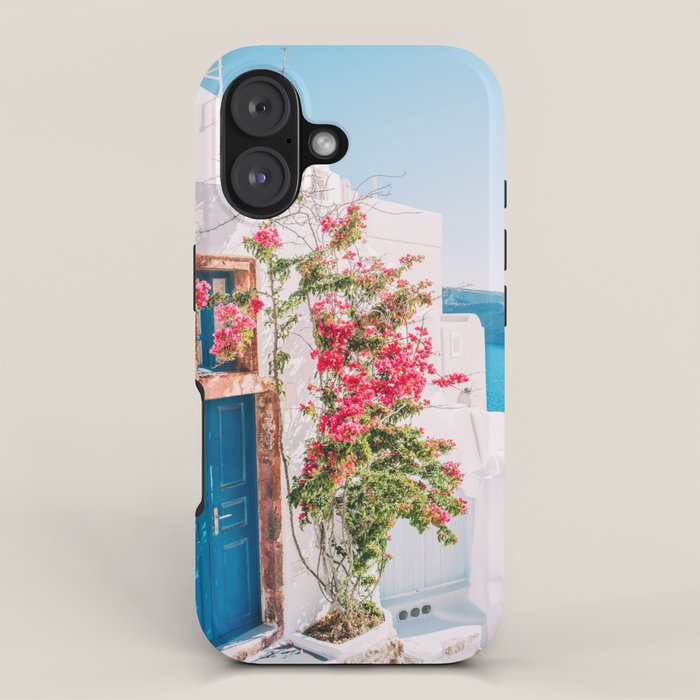 Blue Door in Santorini - Greece Travel Photography - Summer Island iPhone Case Gallery Image 1