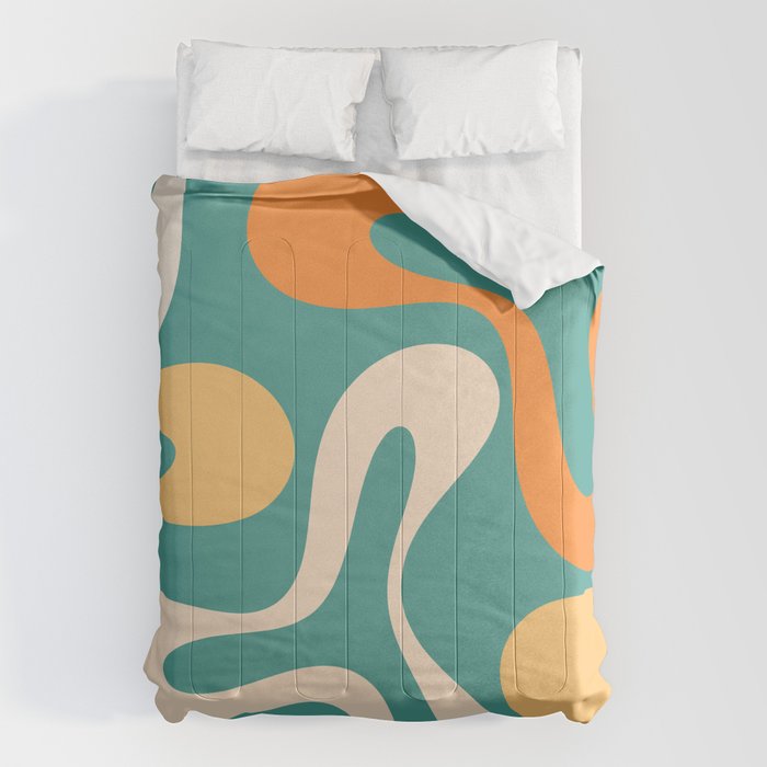 Soft Curves Retro Modern Abstract Pattern Teal Orange Yellow Comforter Gallery Image 1
