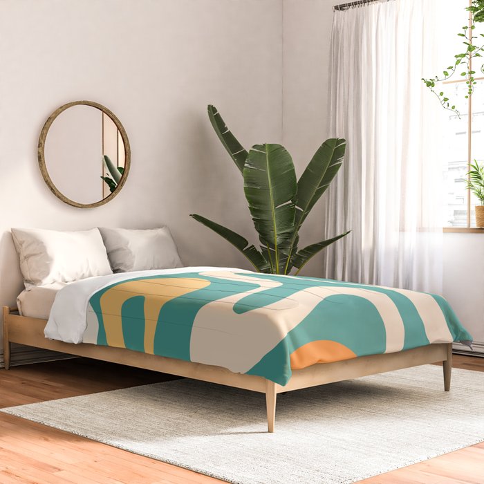 Soft Curves Retro Modern Abstract Pattern Teal Orange Yellow Comforter Gallery Image 2