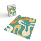 Soft Curves Retro Modern Abstract Pattern Teal Orange Yellow Jigsaw Puzzle Gallery Image 2