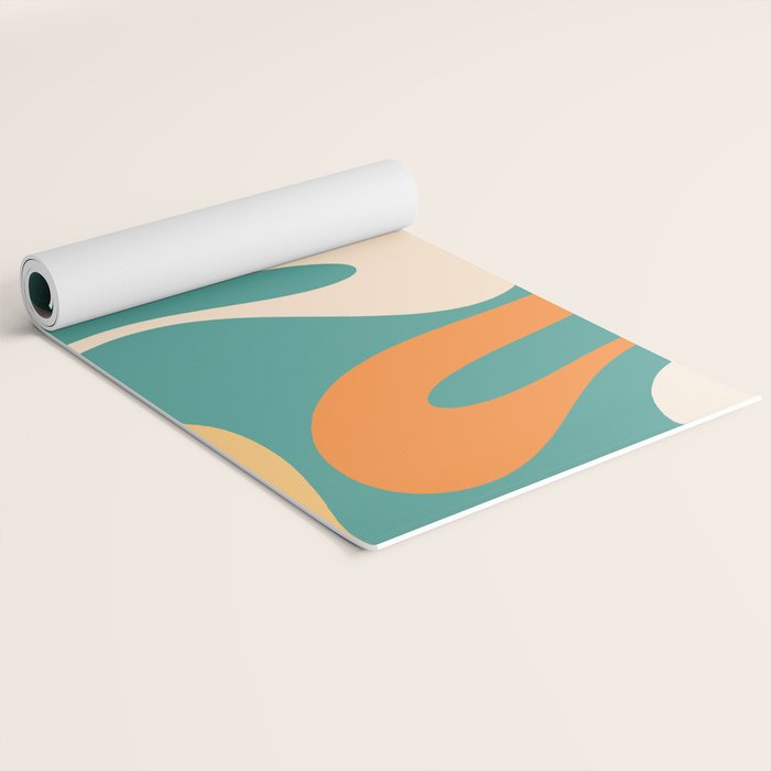 Soft Curves Retro Modern Abstract Pattern Teal Orange Yellow Yoga Mat Gallery Image 2