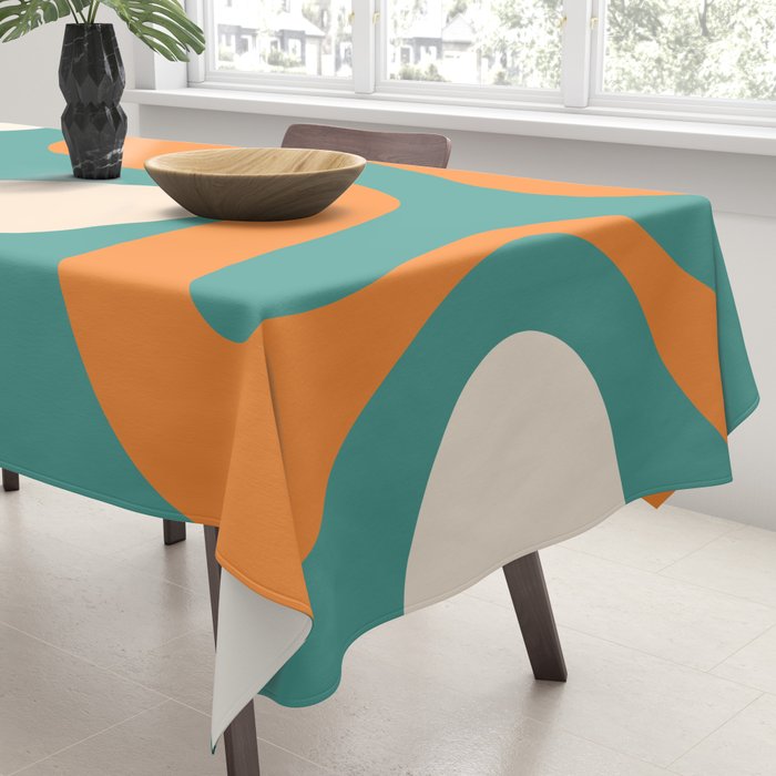 Soft Curves Retro Modern Abstract Pattern Teal Orange Yellow Tablecloth Gallery Image 3