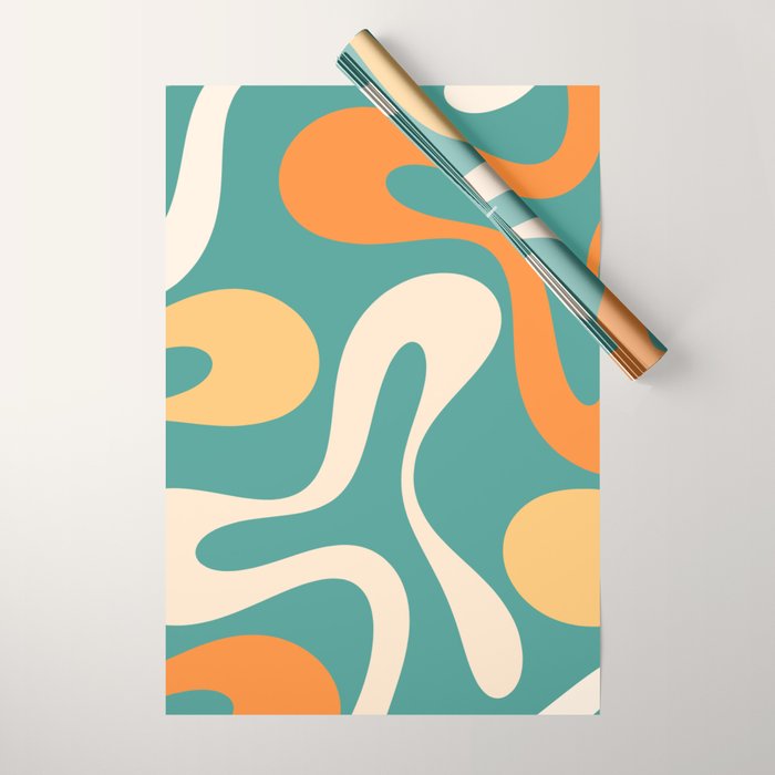 Soft Curves Retro Modern Abstract Pattern Teal Orange Yellow Wrapping Paper Gallery Image 1