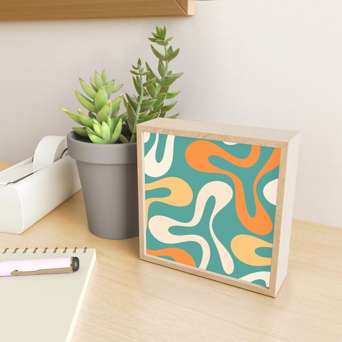 Soft Curves Retro Modern Abstract Pattern Teal Orange Yellow Mini Art Print Gallery Image 2