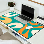 Soft Curves Retro Modern Abstract Pattern Teal Orange Yellow Desk Mat Gallery Image 2