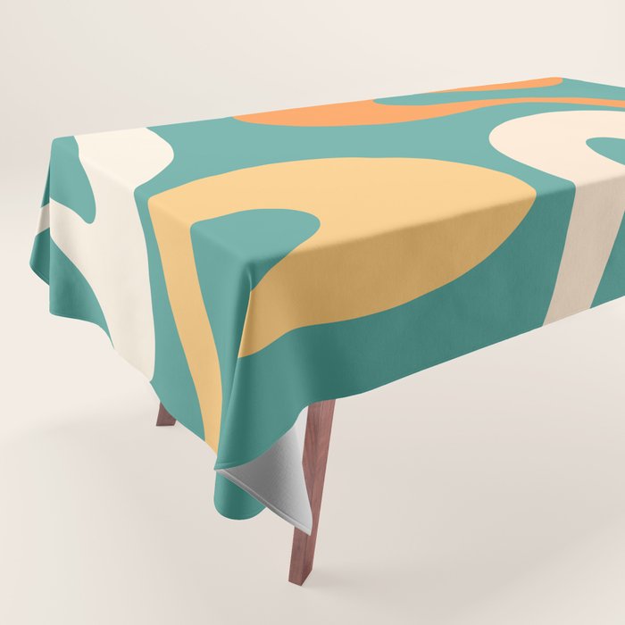 Soft Curves Retro Modern Abstract Pattern Teal Orange Yellow Tablecloth Gallery Image 1