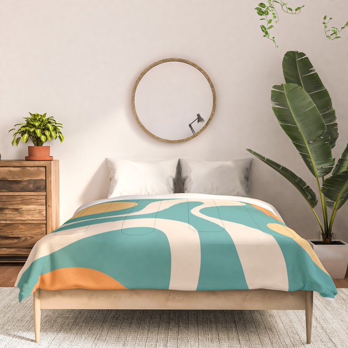 Soft Curves Retro Modern Abstract Pattern Teal Orange Yellow Comforter Gallery Image 3