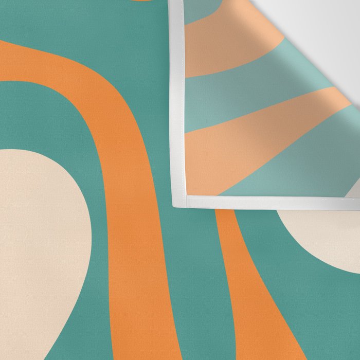 Soft Curves Retro Modern Abstract Pattern Teal Orange Yellow Wall Tapestry Gallery Image 3