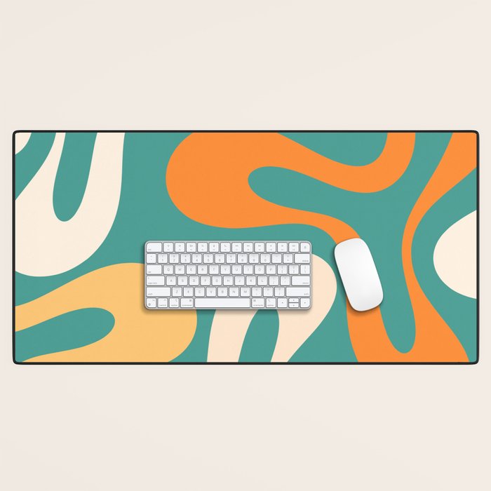 Soft Curves Retro Modern Abstract Pattern Teal Orange Yellow Desk Mat Gallery Image 1