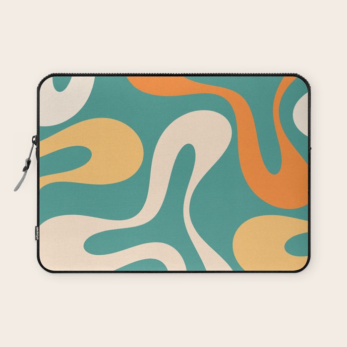 Soft Curves Retro Modern Abstract Pattern Teal Orange Yellow Laptop Sleeve Gallery Image 1