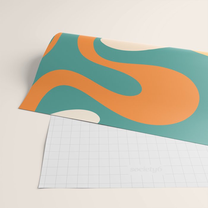 Soft Curves Retro Modern Abstract Pattern Teal Orange Yellow Wrapping Paper Gallery Image 2