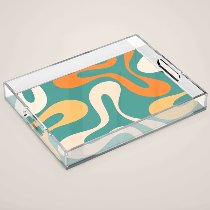 Soft Curves Retro Modern Abstract Pattern Teal Orange Yellow Acrylic Tray Gallery Image 1