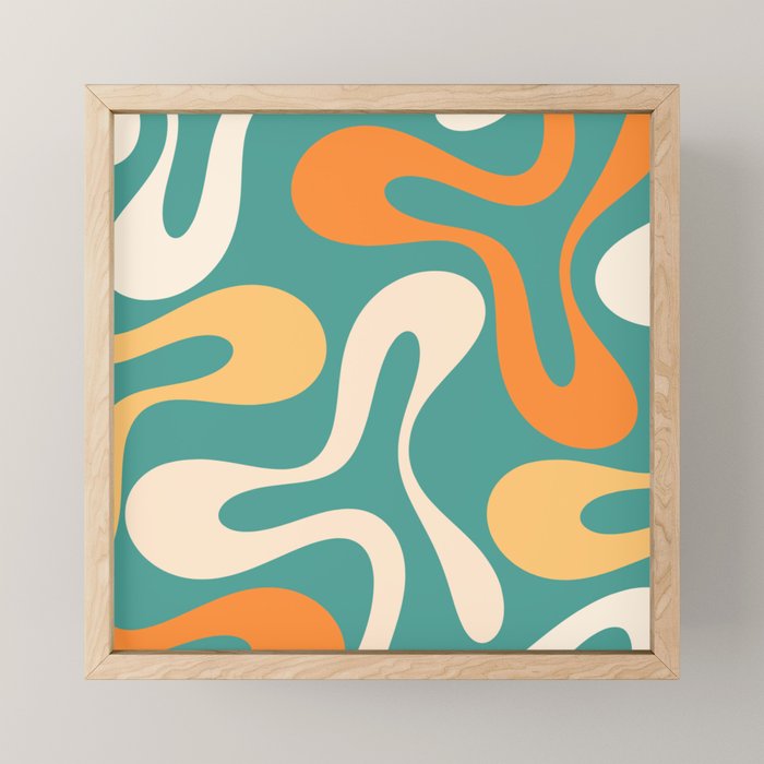 Soft Curves Retro Modern Abstract Pattern Teal Orange Yellow Mini Art Print Gallery Image 1