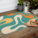 Soft Curves Retro Modern Abstract Pattern Teal Orange Yellow Outdoor Rug Gallery Image 2