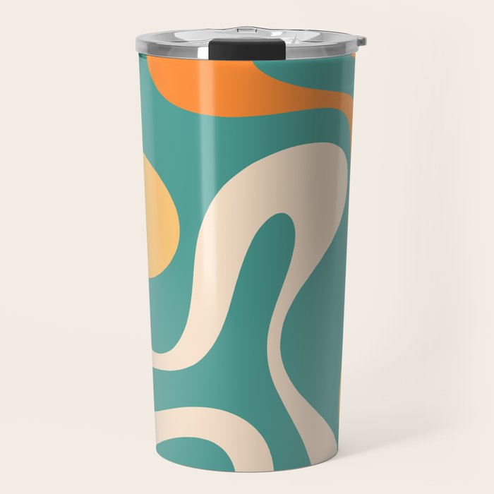 Soft Curves Retro Modern Abstract Pattern Teal Orange Yellow Travel Mug Gallery Image 1