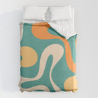 Soft Curves Retro Modern Abstract Pattern Teal Orange Yellow Duvet Cover Gallery Image 6
