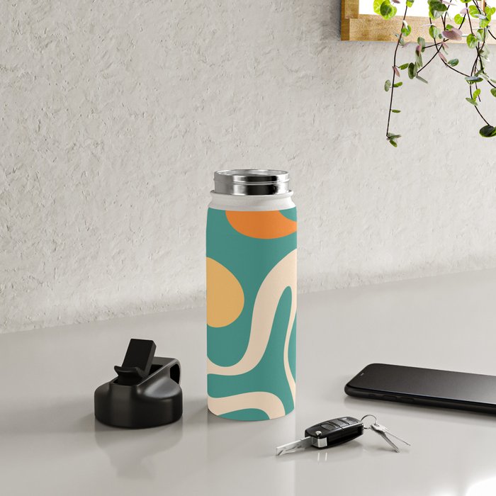 Soft Curves Retro Modern Abstract Pattern Teal Orange Yellow Water Bottle Gallery Image 4