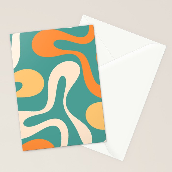 Soft Curves Retro Modern Abstract Pattern Teal Orange Yellow Stationery Card Gallery Image 2