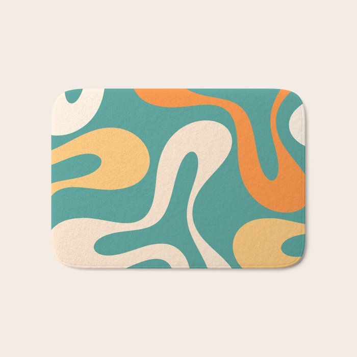 Soft Curves Retro Modern Abstract Pattern Teal Orange Yellow Bath Mat Gallery Image 1
