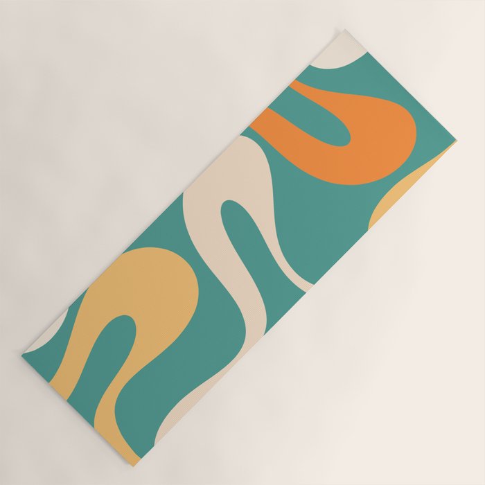 Soft Curves Retro Modern Abstract Pattern Teal Orange Yellow Yoga Mat Gallery Image 1