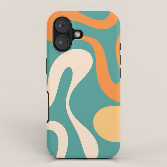 Soft Curves Retro Modern Abstract Pattern Teal Orange Yellow iPhone Case Gallery Image 1