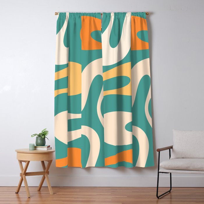Soft Curves Retro Modern Abstract Pattern Teal Orange Yellow Window Curtain Gallery Image 1