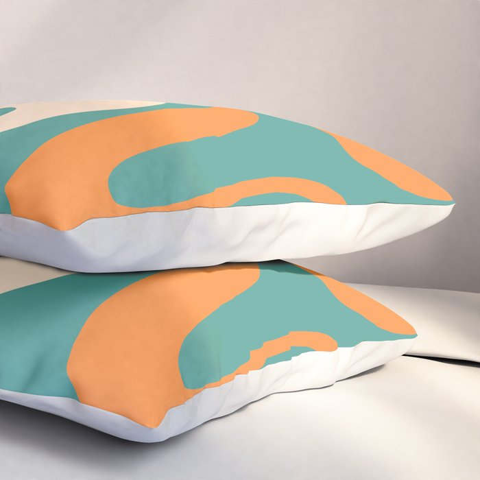Soft Curves Retro Modern Abstract Pattern Teal Orange Yellow Pillow Sham Gallery Image 3