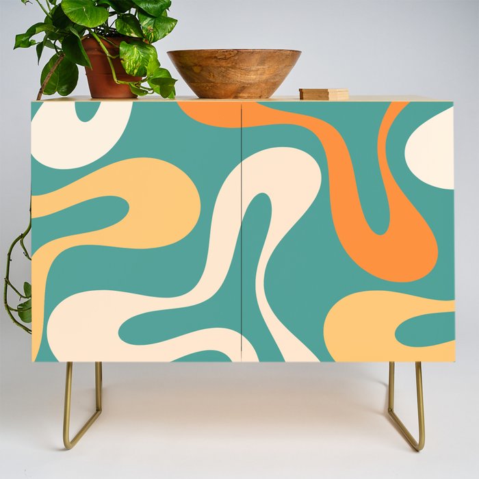Soft Curves Retro Modern Abstract Pattern Teal Orange Yellow Credenza Gallery Image 1