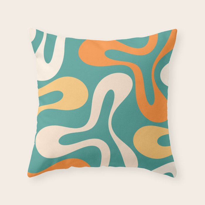 Soft Curves Retro Modern Abstract Pattern Teal Orange Yellow Throw Pillow Gallery Image 6