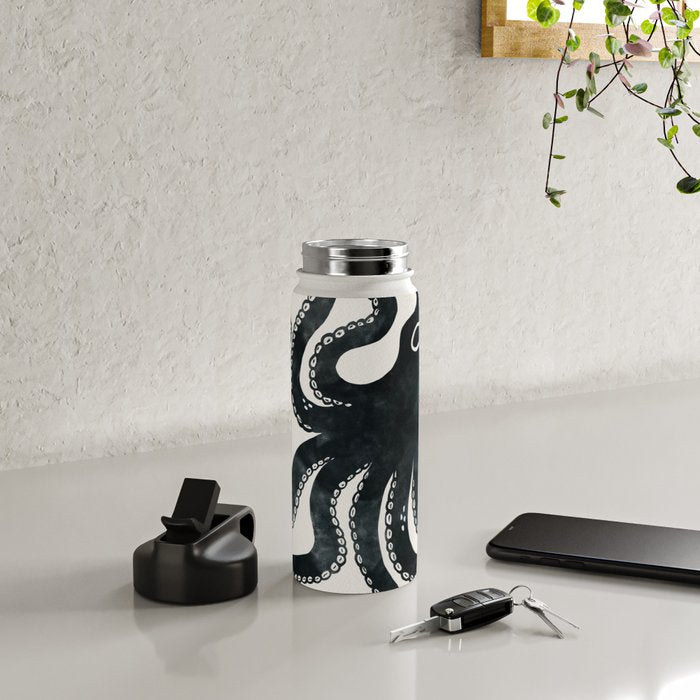 Minoan Octopus - Black Ink Water Bottle Gallery Image 4