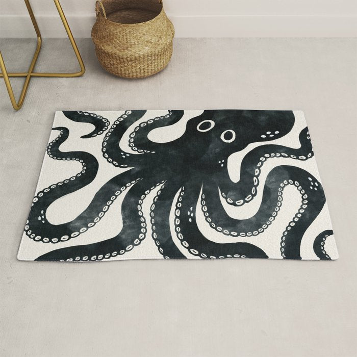 Minoan Octopus - Black Ink Rug Gallery Image 1