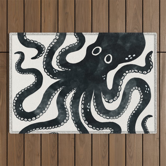 Minoan Octopus - Black Ink Outdoor Rug Gallery Image 1